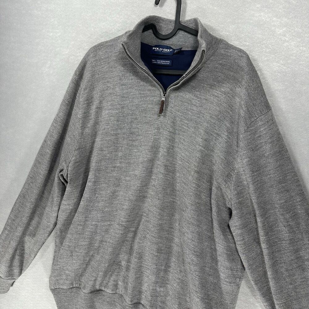 Polo Golf Ralph Lauren Men's XL 1/4 Zip 100% Merino‎ Wool Gray Lined - see info.